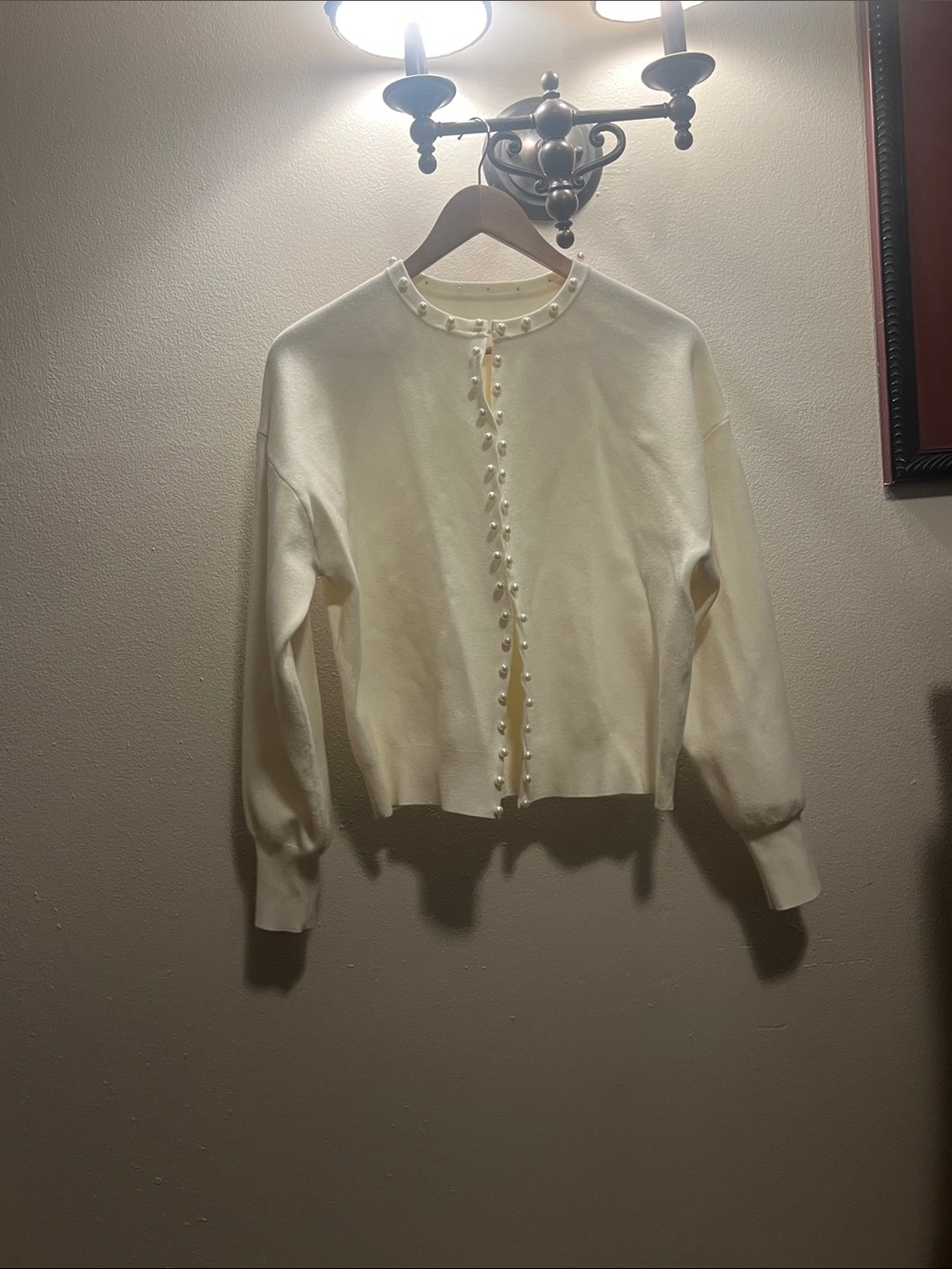 Elegant Cream Pearl-Trim Cardigan Jacket